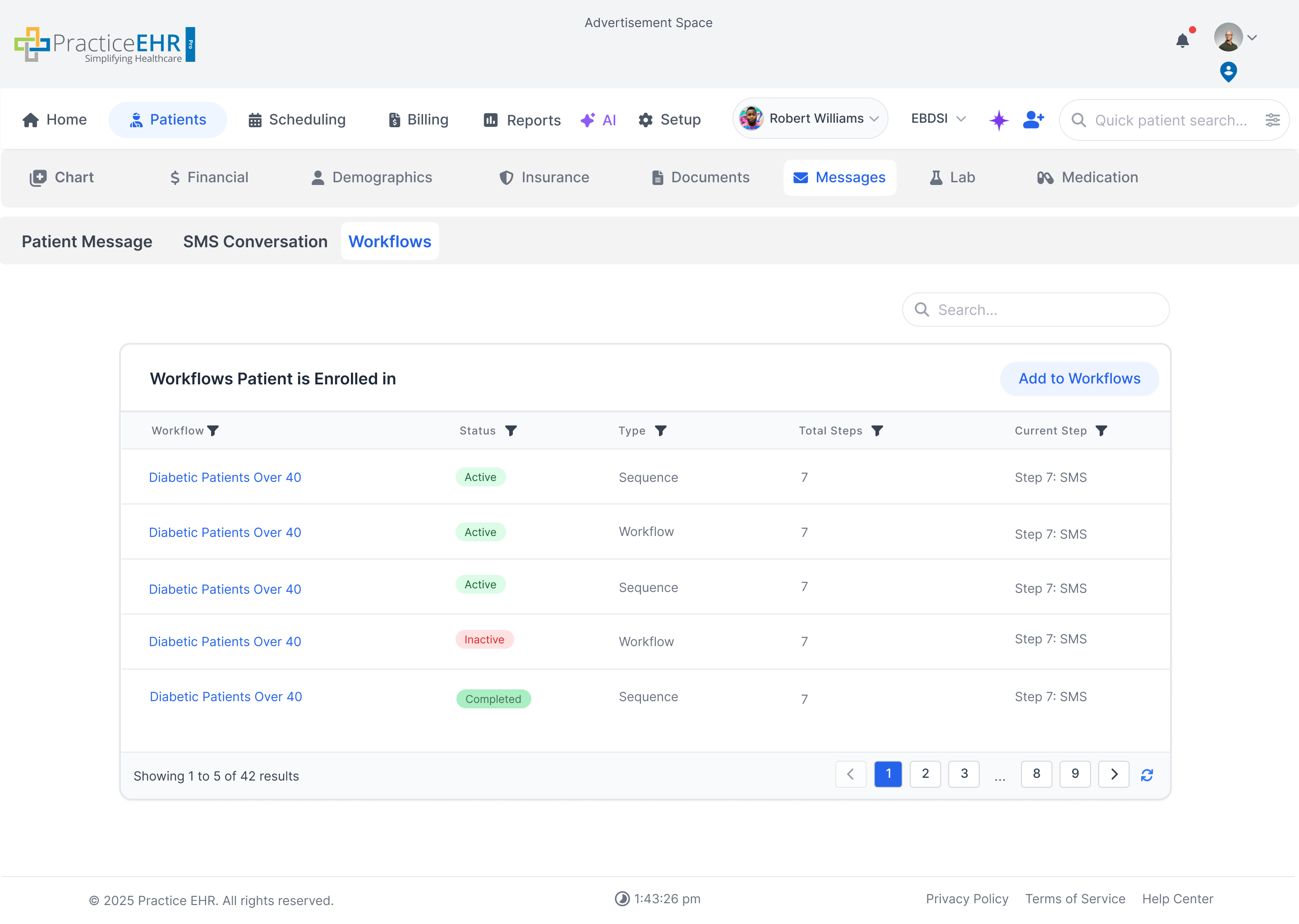 Patient → Messages → Workflows (Auto Search Grid)