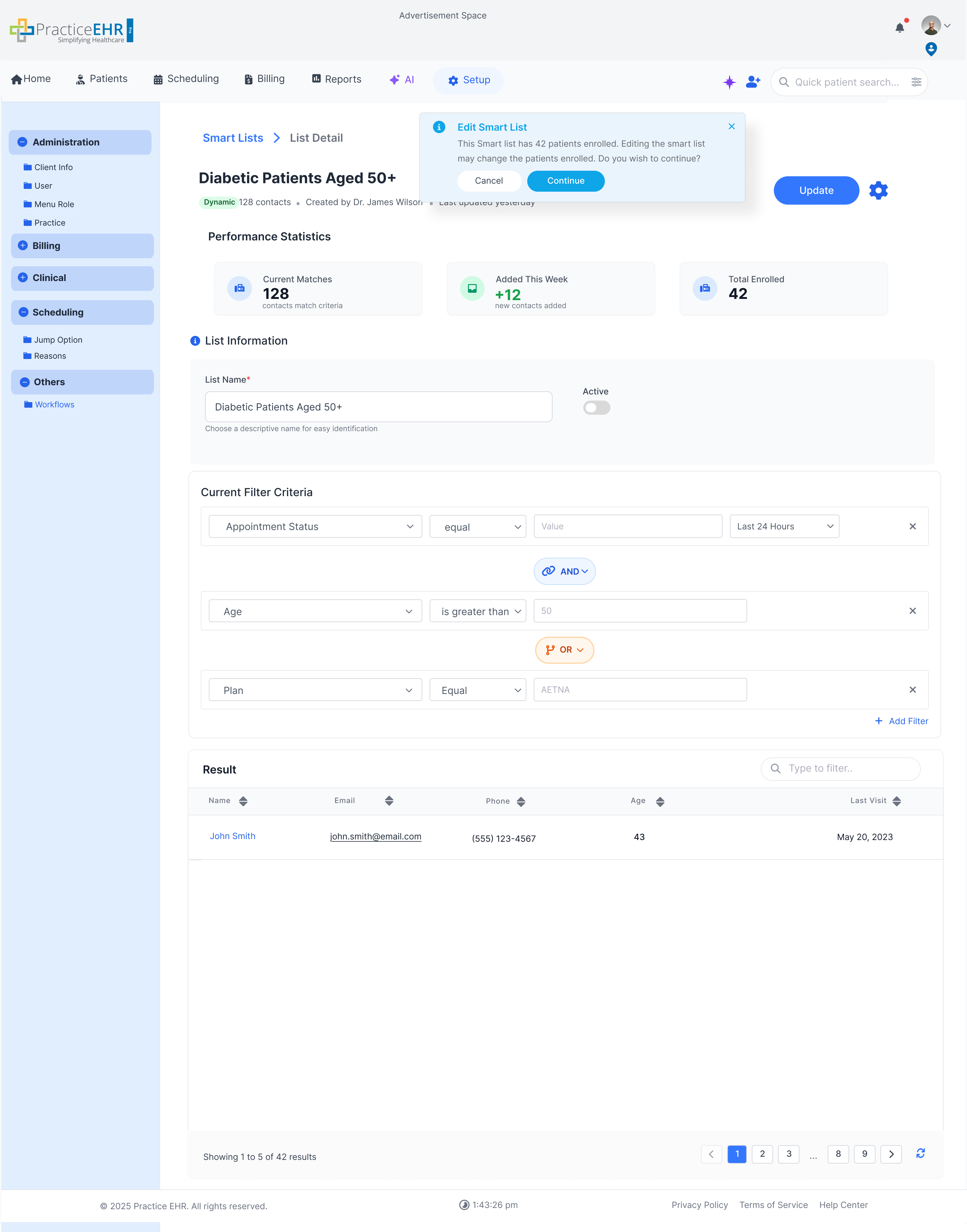 Edit Smart List — detail window